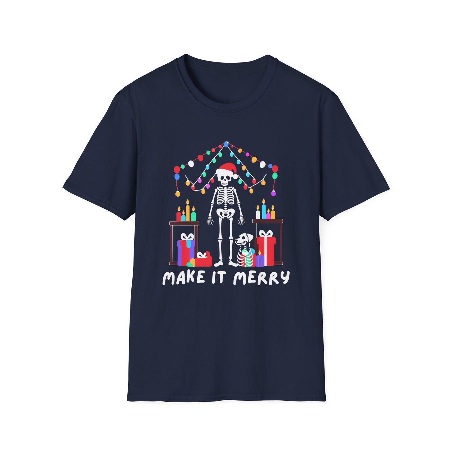 Make It Merry with Skeleton and Dog Festively Fun T-Shirt