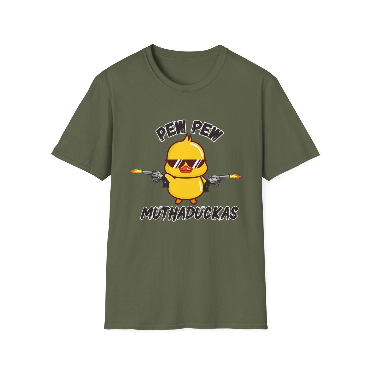 Pew Pew Muthuduckas Funny Rubber Ducky Gun T-Shirt