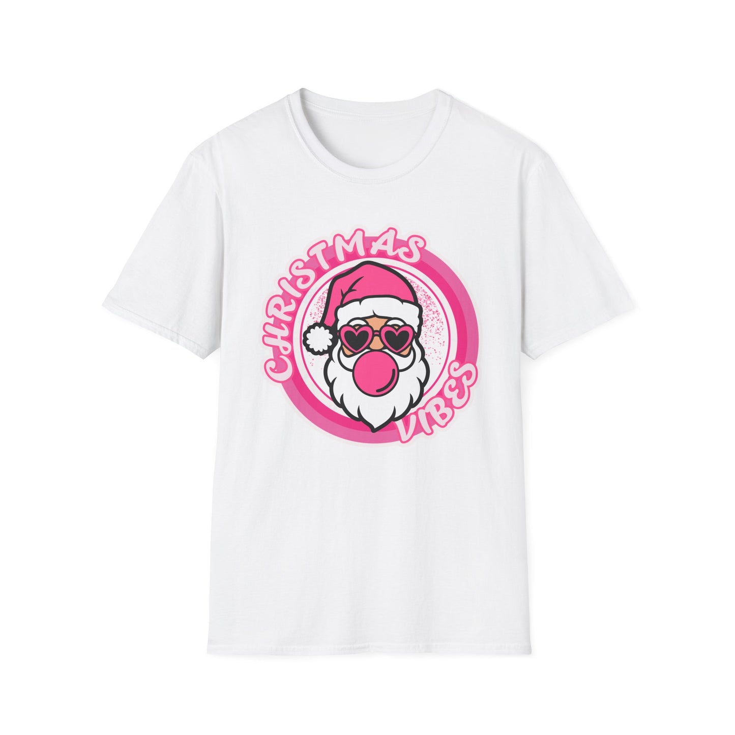 PINK Christmas Vibes Only Cute Santa T-Shirt
