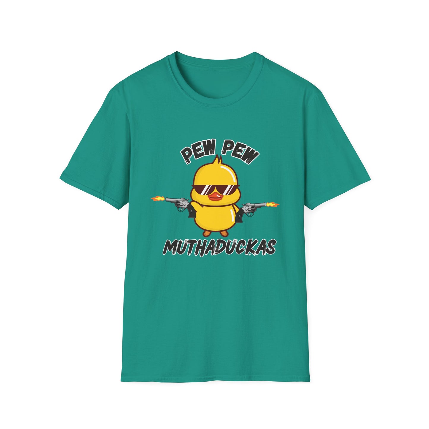 Pew Pew Muthuduckas Funny Rubber Ducky Gun T-Shirt