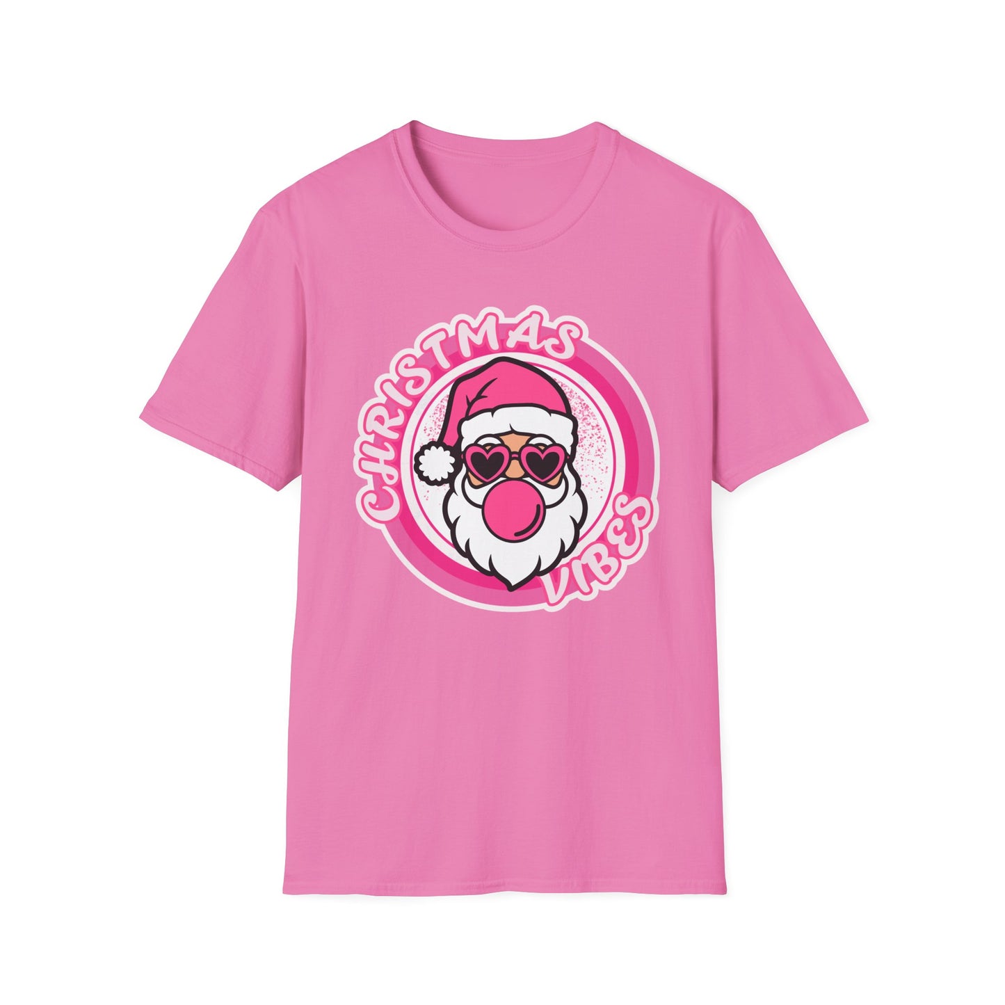 PINK Christmas Vibes Only Cute Santa T-Shirt