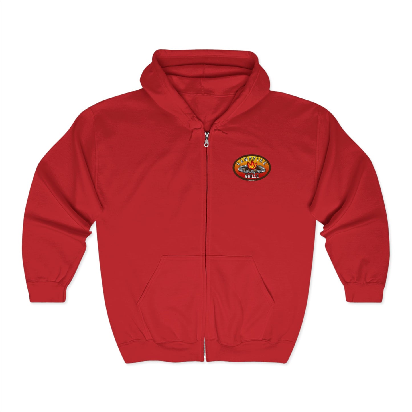 Campfire Grille Full Zip Hoodie, Cozy Unisex Sweatshirt, Camping Apparel, Outdoor Gear, Perfect Gift for Campers, Bonfire Nights