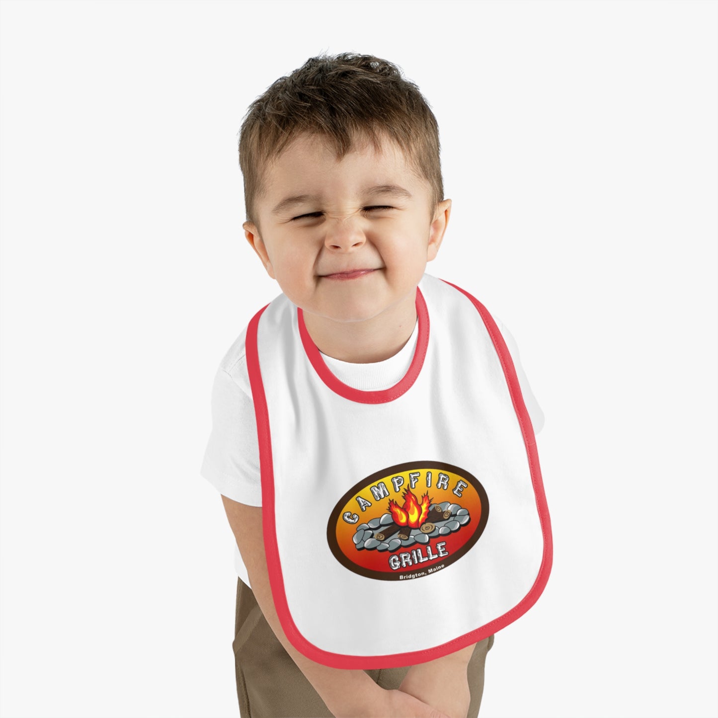 Camping-Themed Baby Bib, Outdoor Dining Bib, Baby Shower Gift, BBQ Fun, Baby Feeding Accessory, Cute Campfire Design