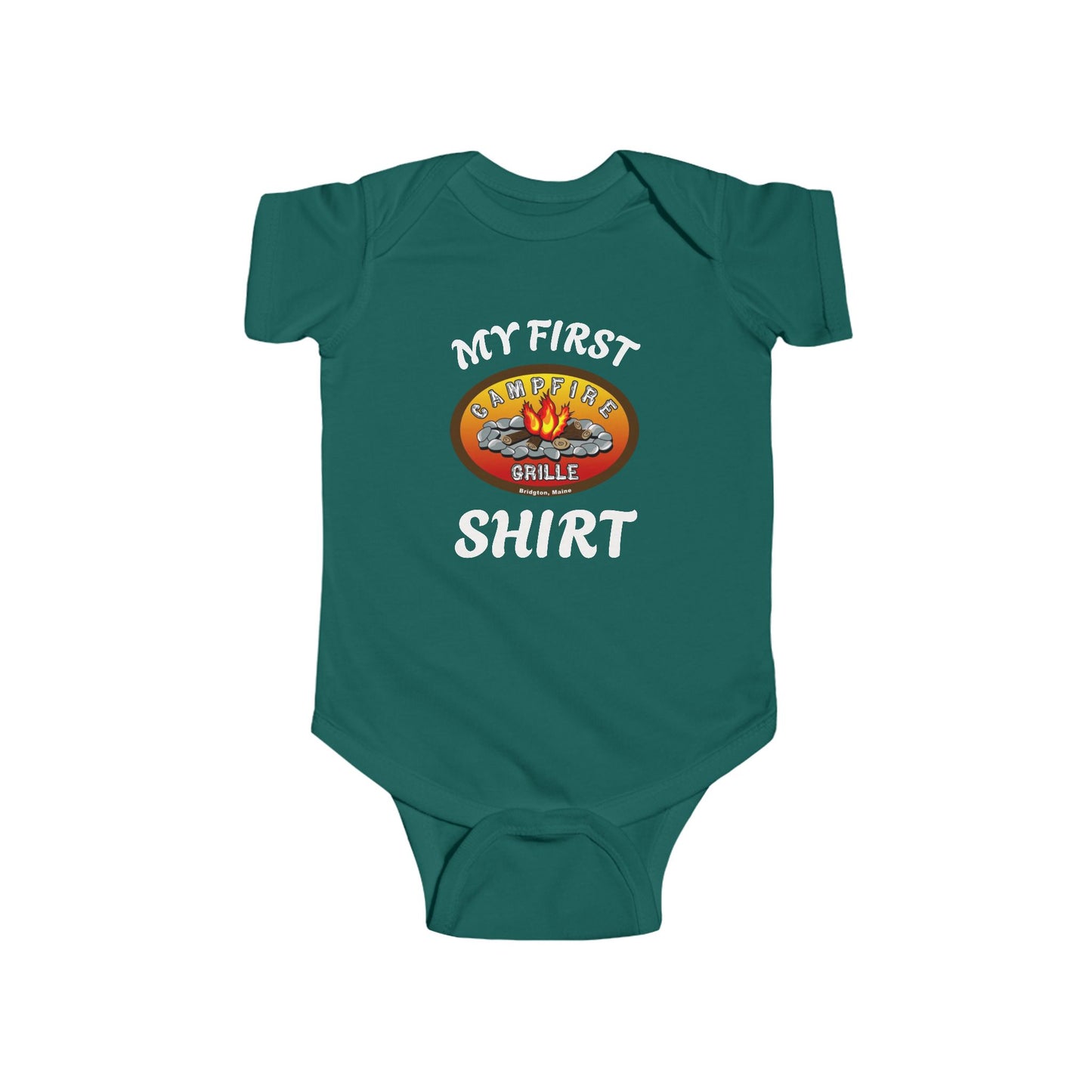 My First Campfire Grille Shirt Cute Baby Onesie Great Gift Bridgton Maine