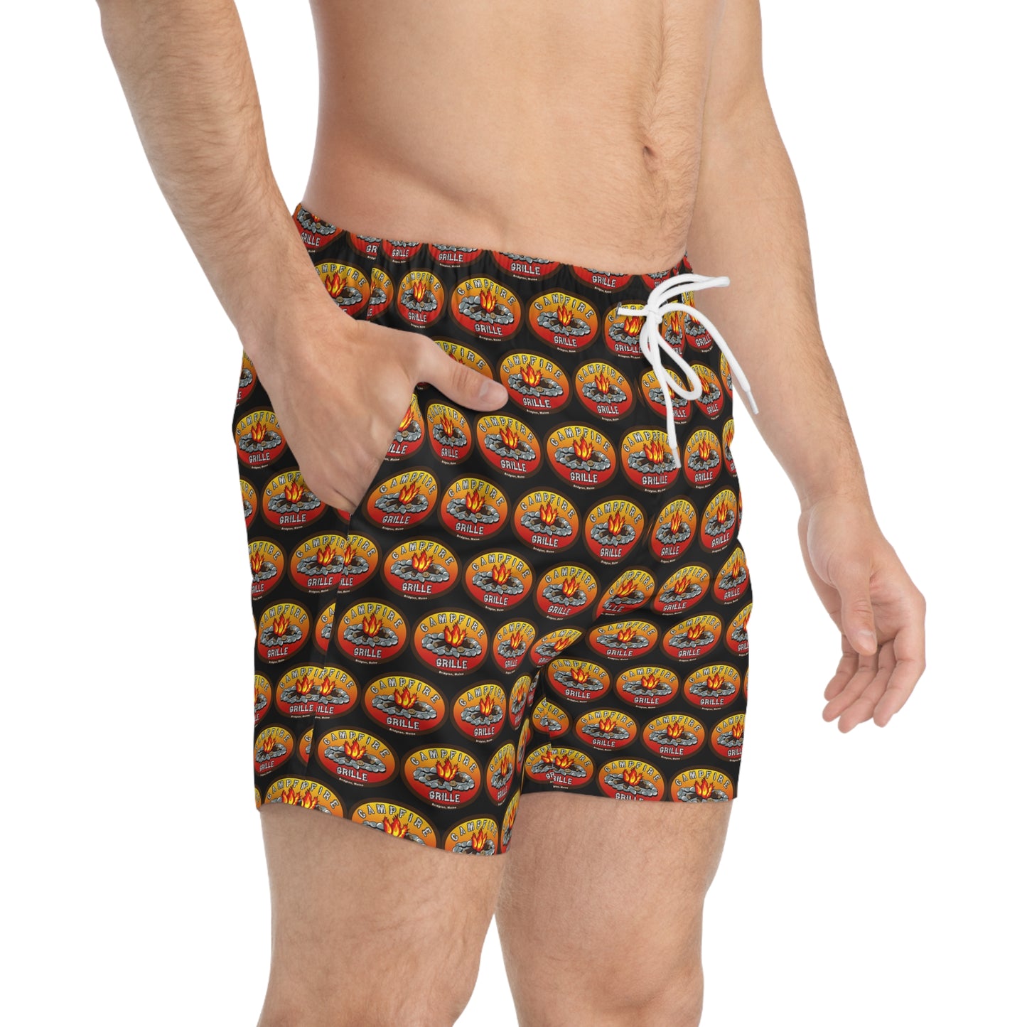 CFG Campfire Grille Vibrant Summer Swim Trunks, Beach Shorts, Pool Party Wear, Vacation Essentials, AOP Swimwear