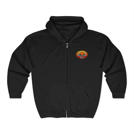 Campfire Grille Full Zip Hoodie, Cozy Unisex Sweatshirt, Camping Apparel, Outdoor Gear, Perfect Gift for Campers, Bonfire Nights