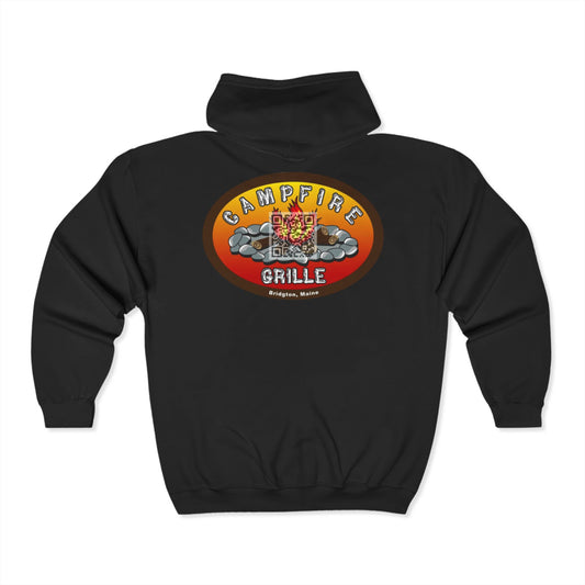 Campfire Grille Unisex Full Zip Hoodie - Cozy Fire-Themed Sweatshirt for Outdoor Lovers