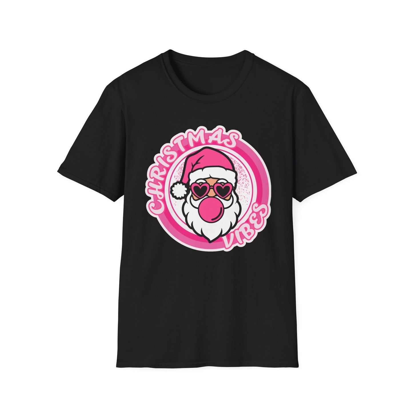 PINK Christmas Vibes Only  Cute Santa T-Shirt