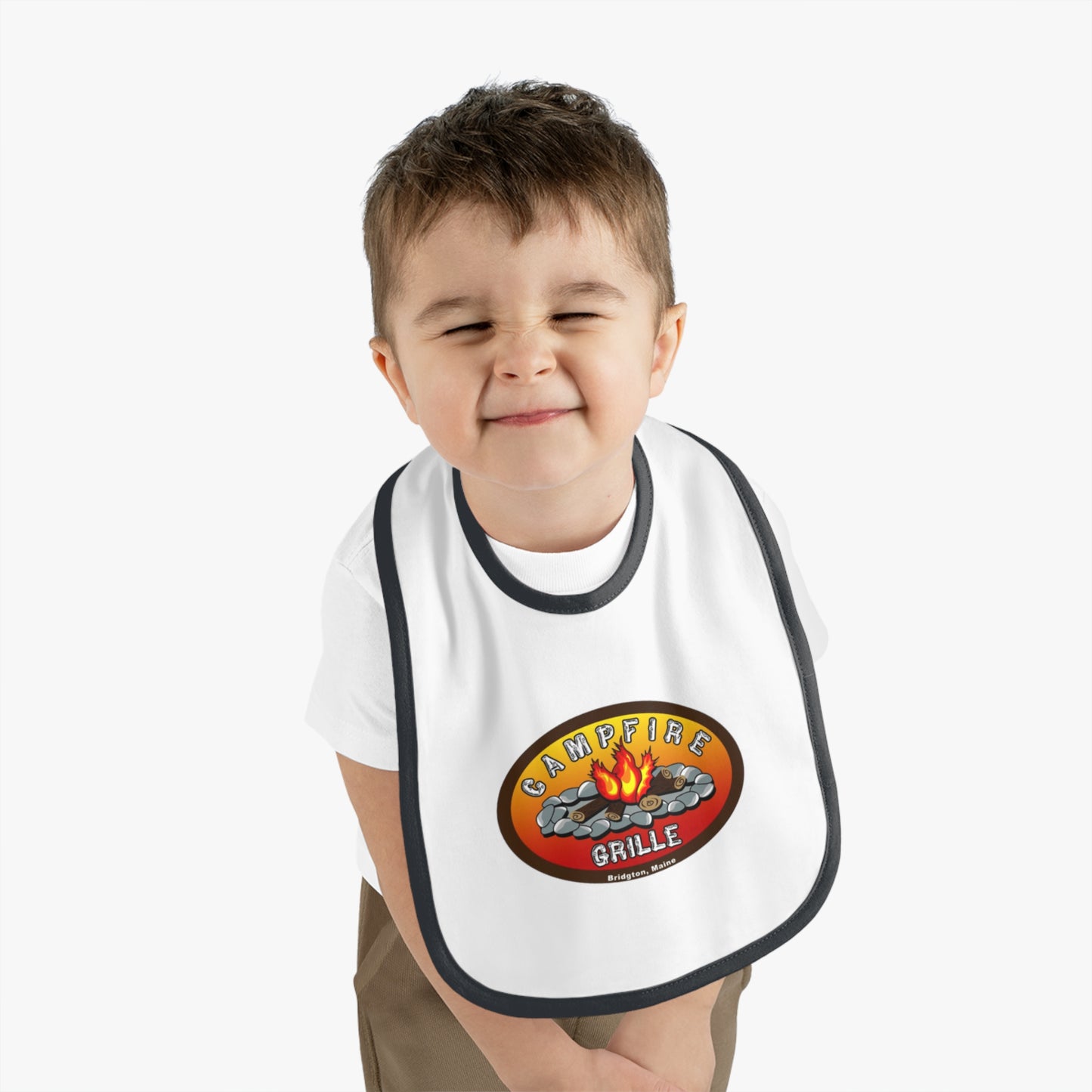 Camping-Themed Baby Bib, Outdoor Dining Bib, Baby Shower Gift, BBQ Fun, Baby Feeding Accessory, Cute Campfire Design