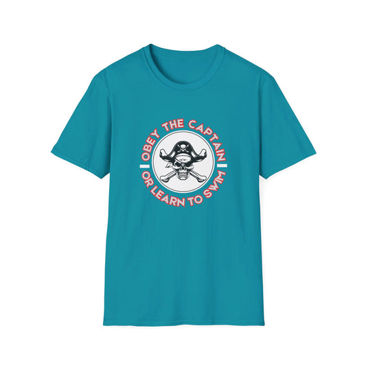 Obey the Captain or Learn To Swim Funny Pirate T-Shirt