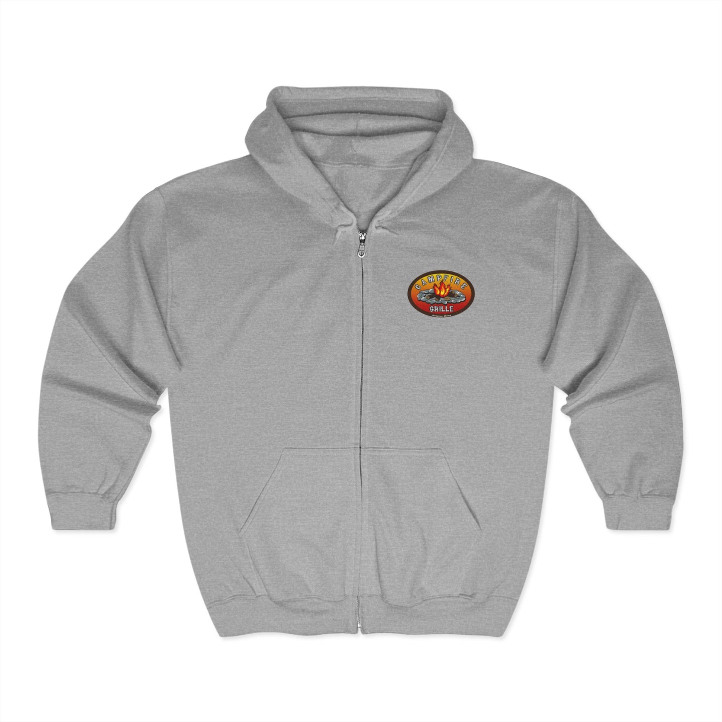 Campfire Grille Full Zip Hoodie, Cozy Unisex Sweatshirt, Camping Apparel, Outdoor Gear, Perfect Gift for Campers, Bonfire Nights