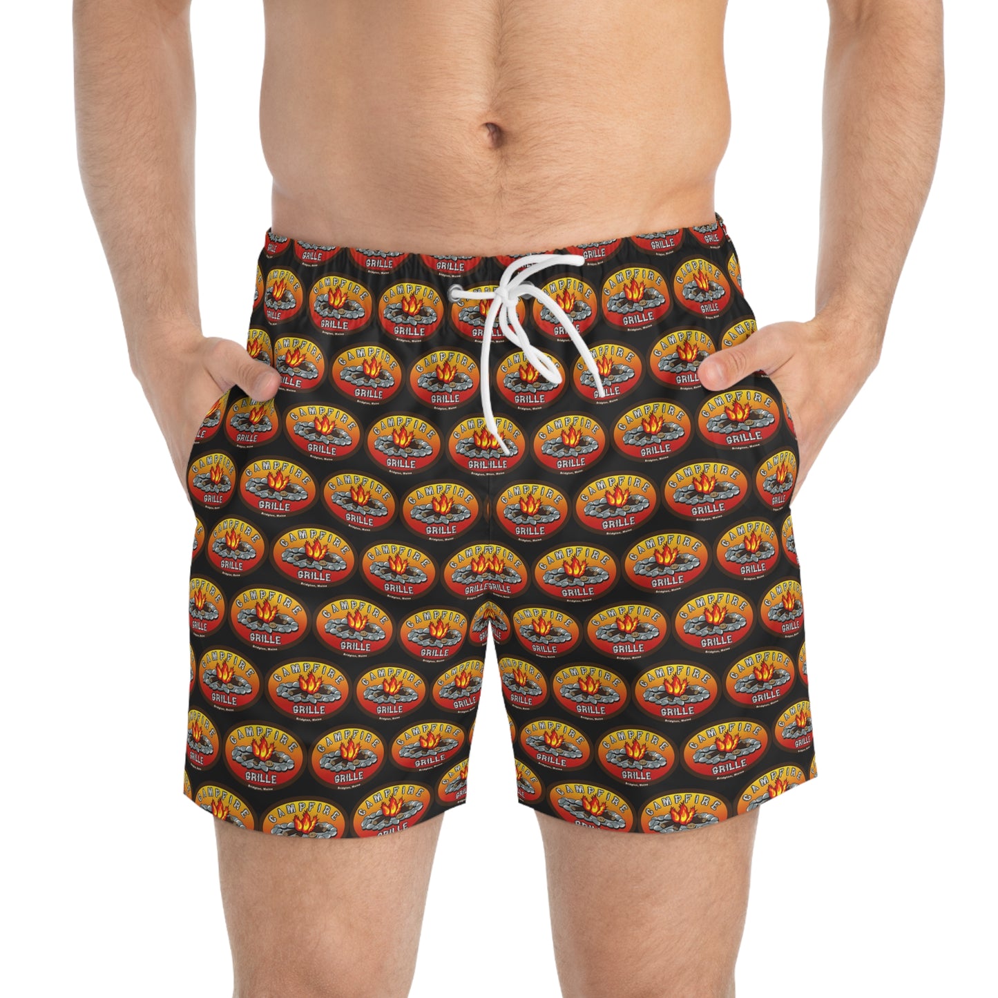 CFG Campfire Grille Vibrant Summer Swim Trunks, Beach Shorts, Pool Party Wear, Vacation Essentials, AOP Swimwear