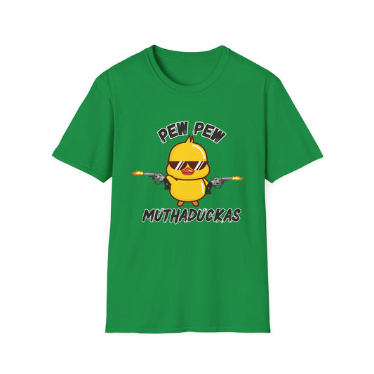 Pew Pew Muthuduckas Funny Rubber Ducky Gun T-Shirt
