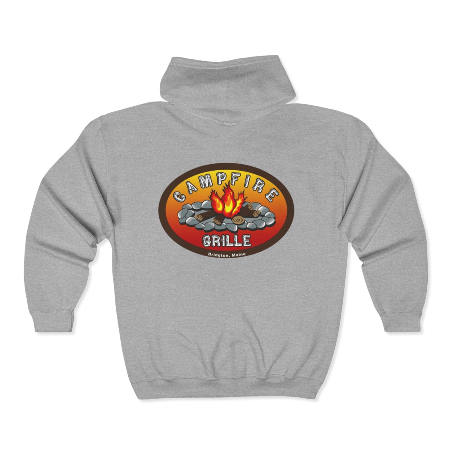 Campfire Grille Full Zip Hoodie, Cozy Unisex Sweatshirt, Camping Apparel, Outdoor Gear, Perfect Gift for Campers, Bonfire Nights