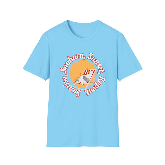 Sunrise, Sunburn, Sunset, Repeat, Seagull on the Beach Unisex T-Shirt